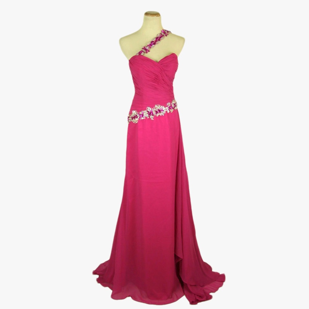 NWT JOLI Fuchsia Floral Beaded One Shoulder Slit